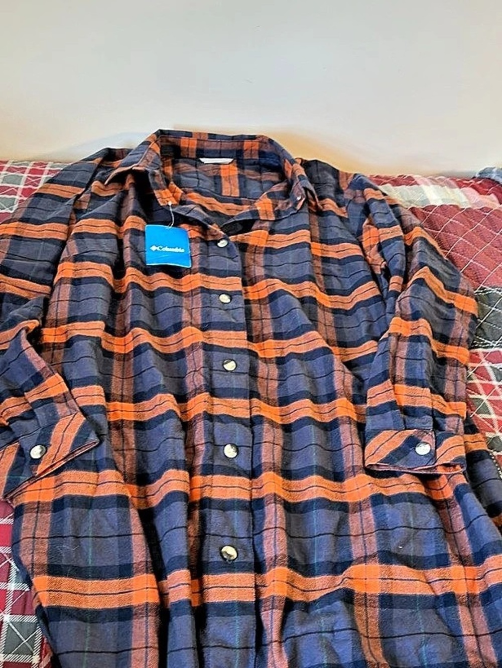 Columbia Plaid Button Down dress in Blue & Orange